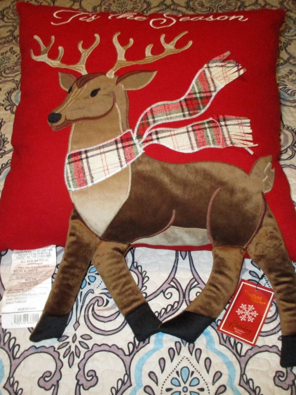 NWT Sheffield Home Full Reindeer Pillow 20x20 Christmas Plaid Deer Holiday